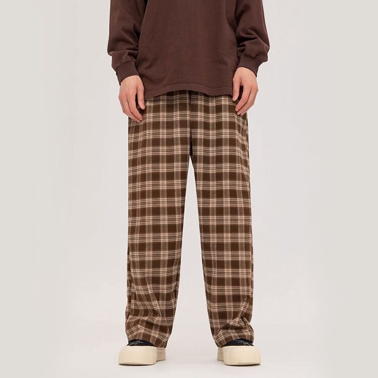 ★CONTRAST PLAID STRAIGHT LEG CASUAL PANTS（unisex)　　　A0795