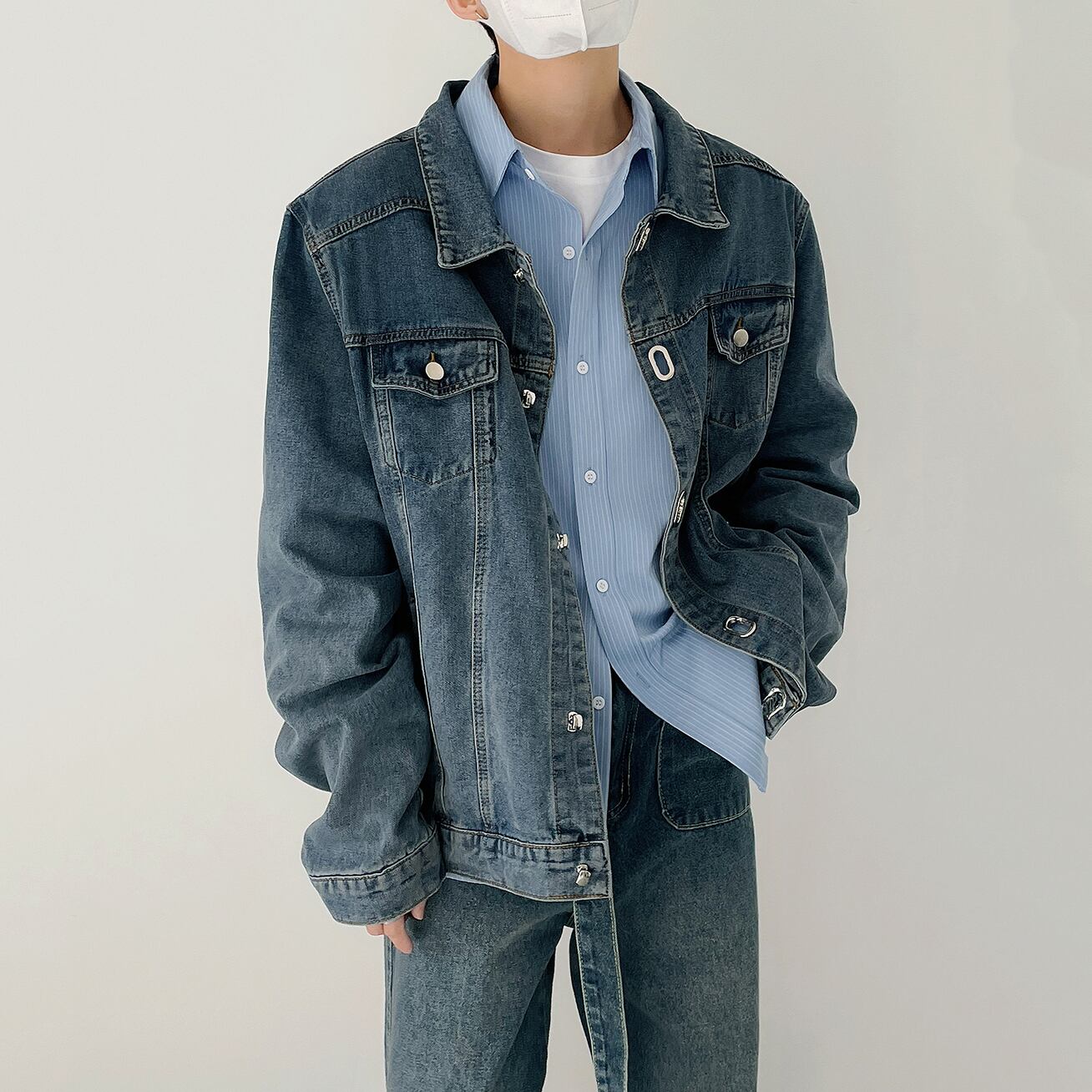 SQUARE FACEおしゃれな肩パット入りデニムジャケット | mblueshop