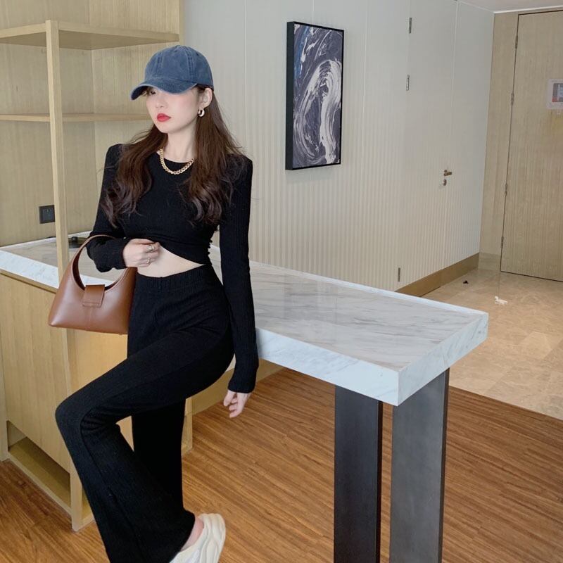 ショートトップス ハイウェストパンツ カジュアル ロング ドラファッションホール64472102179