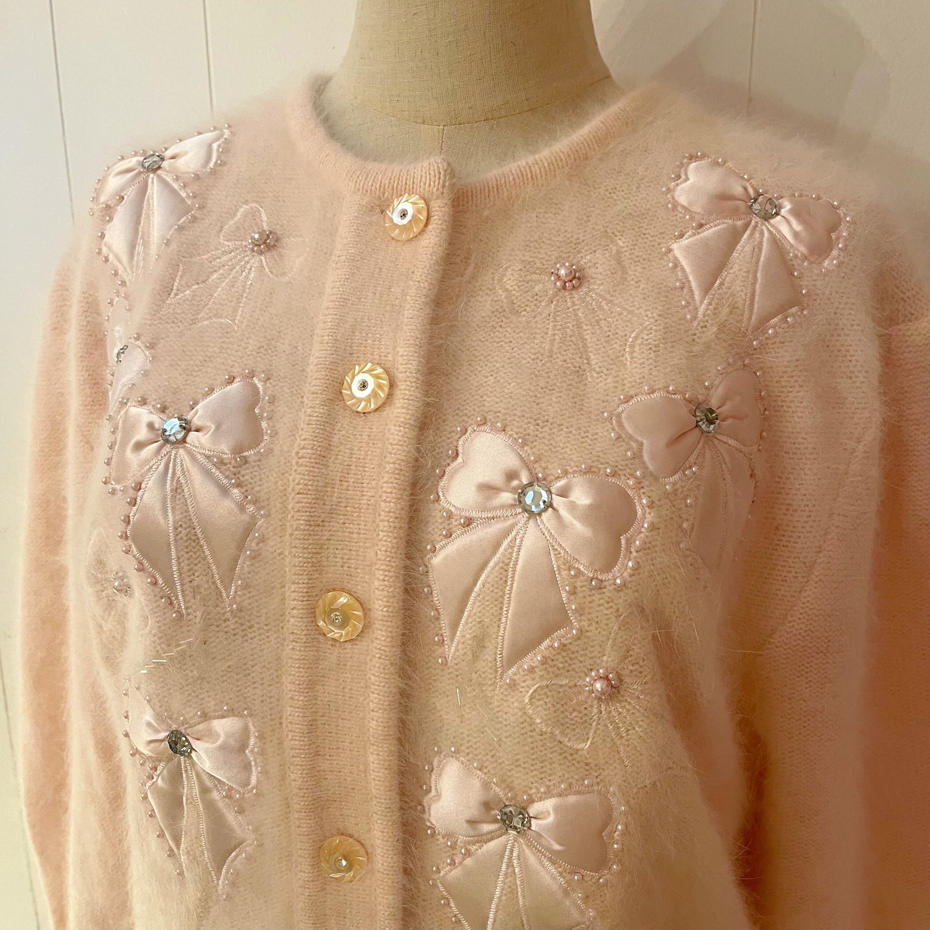 many ribbon angora knit cardigan