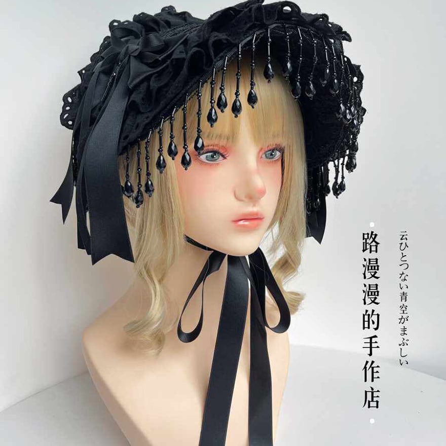 ゴスロリ ダークウィドウ 魔女ハット ボンネット ブラックパール