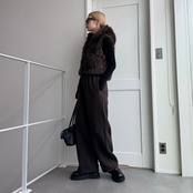 【東京先行販売】ショート丈Wzipエコファーフーディーvest/ブラウン