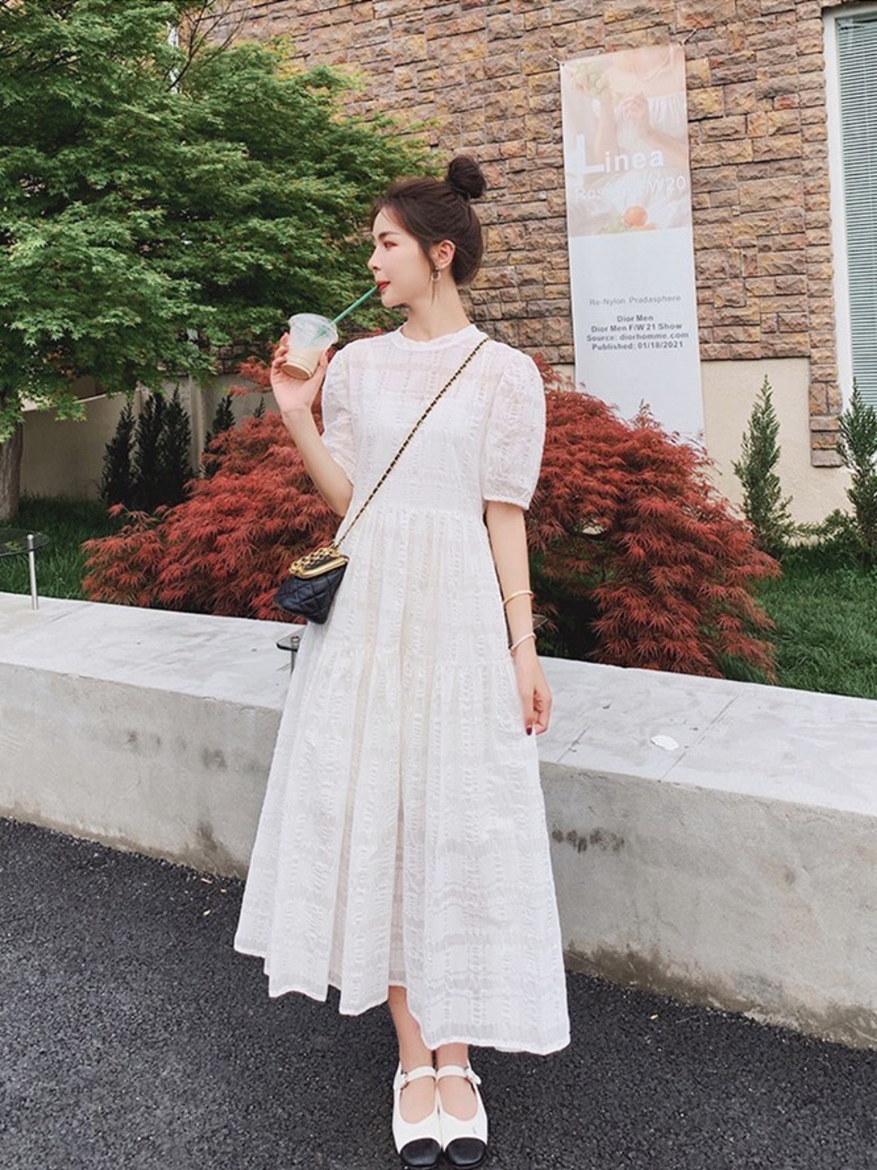 ギャザーロングワンピース D1330