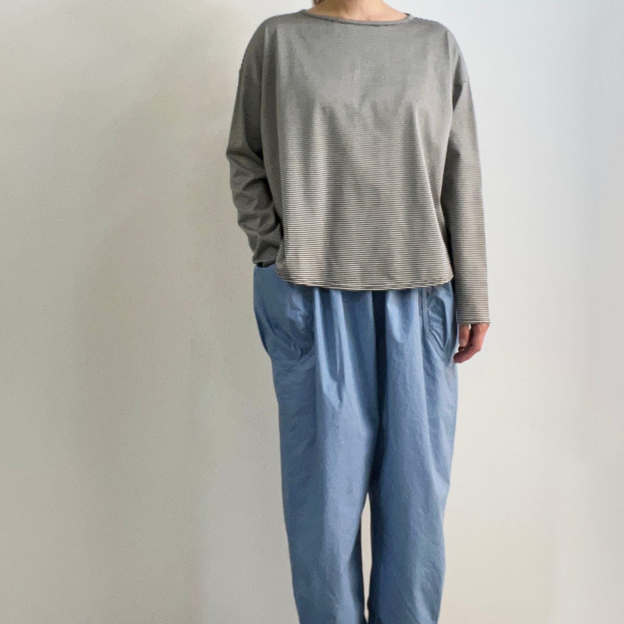 Odour オウダ― BACK STRAP MINI STRIPE L/S TEE OD-CT3215 バックストラップ ミニストライプL/S Tシャツ -BLACK-