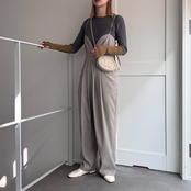 ピンストライプキャミall in one/グレージュ