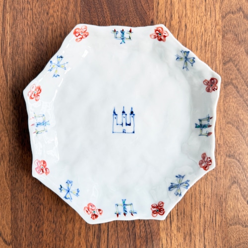 松尾貞一郎作　八角取り皿 約15cm｜お城図｜取り皿・菓子皿・一品皿に　貞土窯・有田