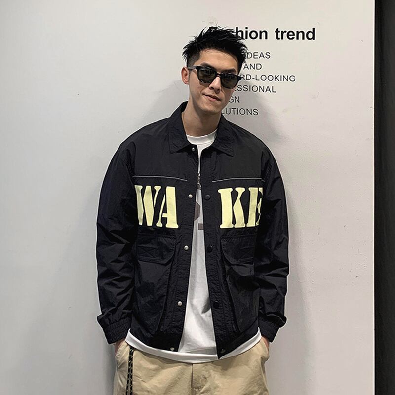 プリントカジュアルジャケット ボタントップス レッドスタイルカラー Xu_Tailang26918588434