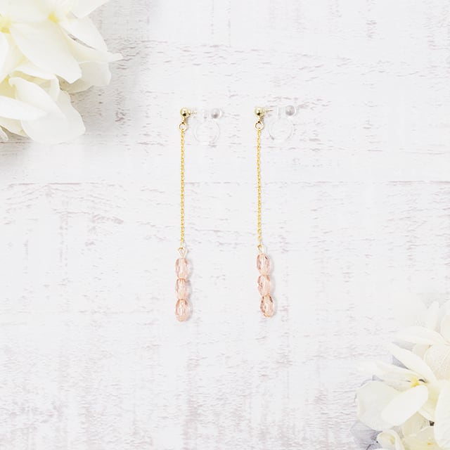 (ノンホール)さくらピンクのチェーンピアス