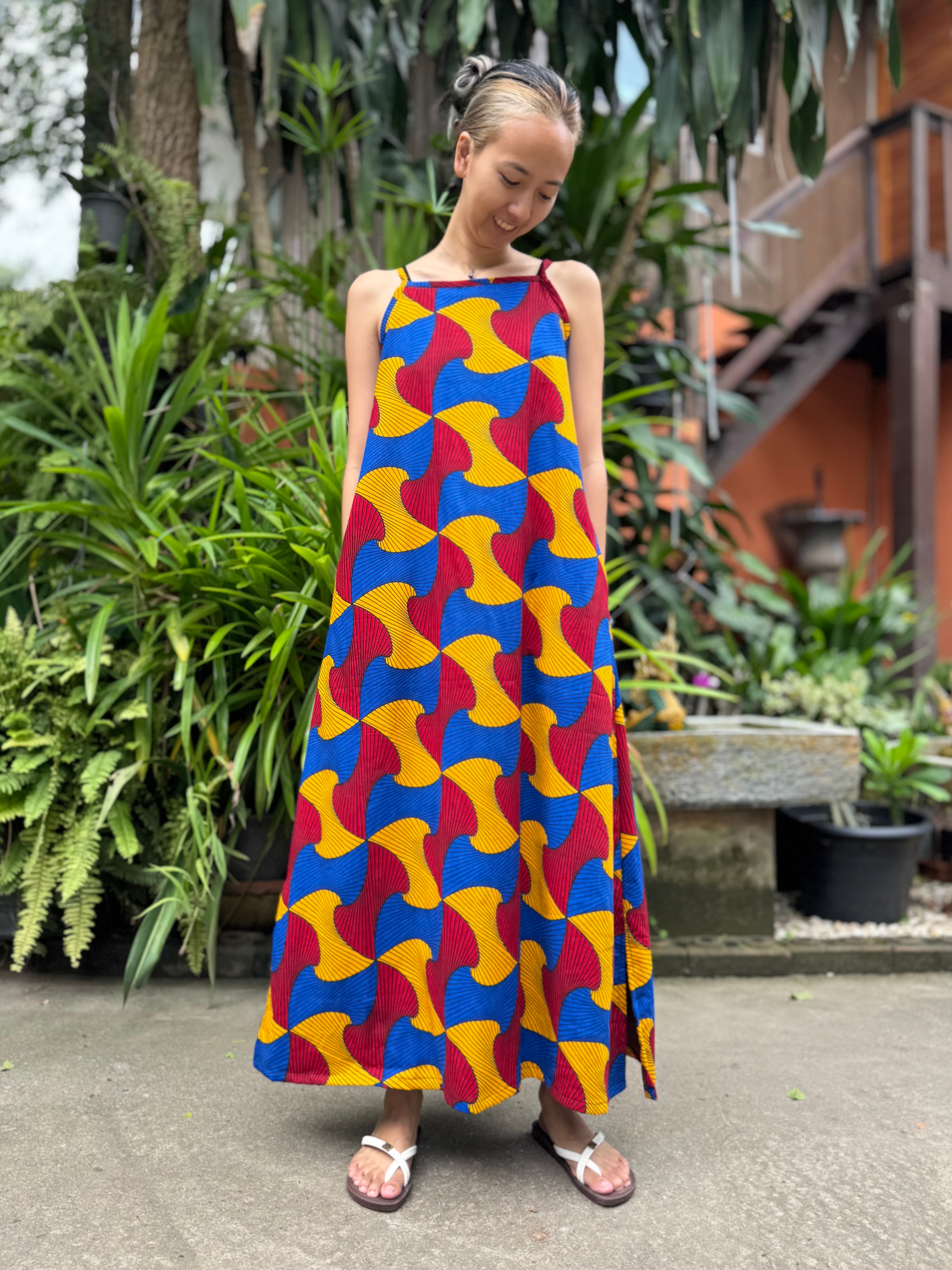 tenowa Aラインワンピース　マキシワンピース　アフリカン Aラインワンピース・Simple Green | tenowa