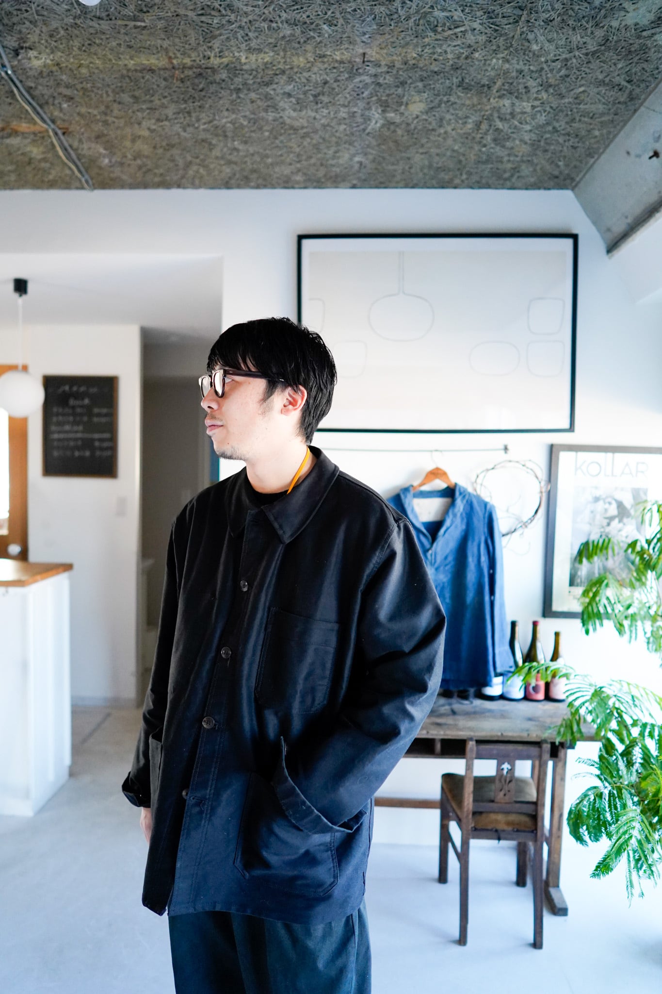 ブラックモールスキン カバーオール black moleskin デッドストック DEADSTOCK】50-60s French Black Moleskin Work Jacket.希少なフレンチ