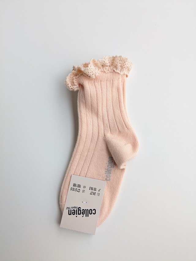 Collegien/Lili-Lace Trim Ribbed Ankle Socks 590 Sorbet
