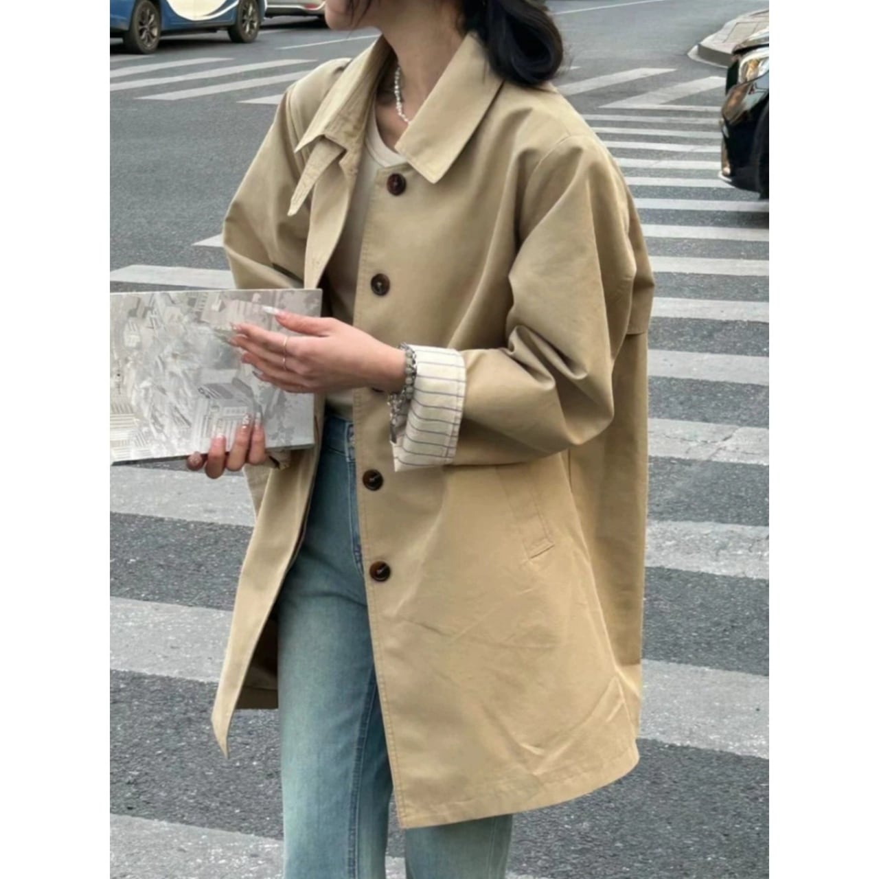 英国風デザイン ミディアム丈 トレンチコート Ln00054