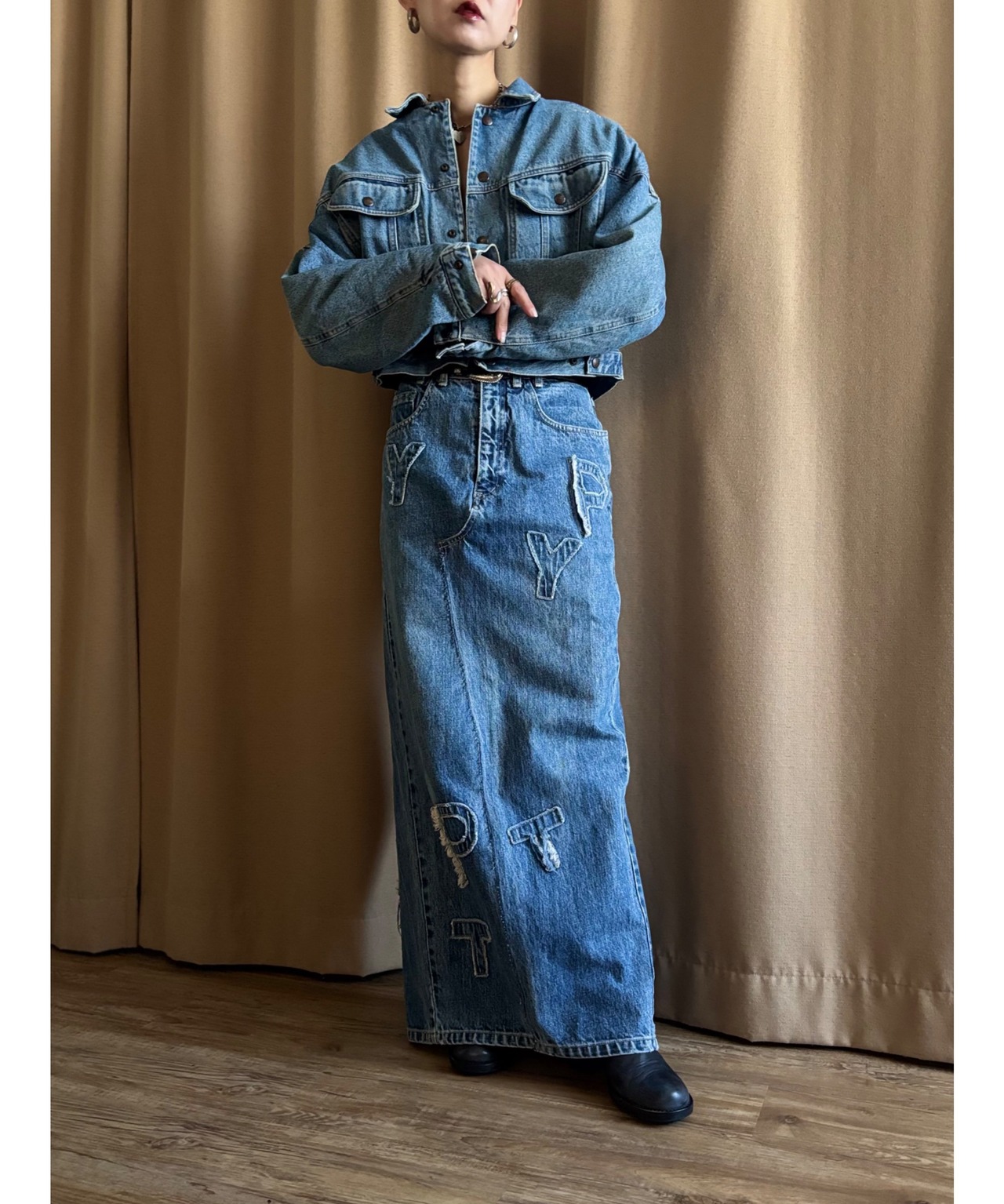 silver foil remake boa denim jacket-4550-2