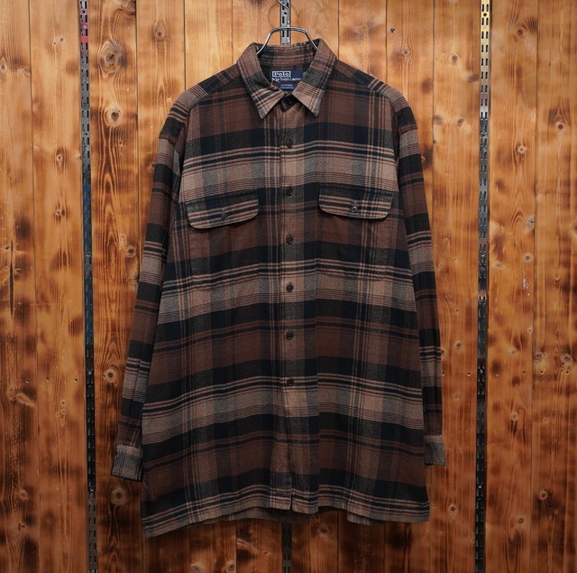 ralphlauren benford ブラウン チェック ネルシャツ ボックスシャツ L/ラルフローレン
