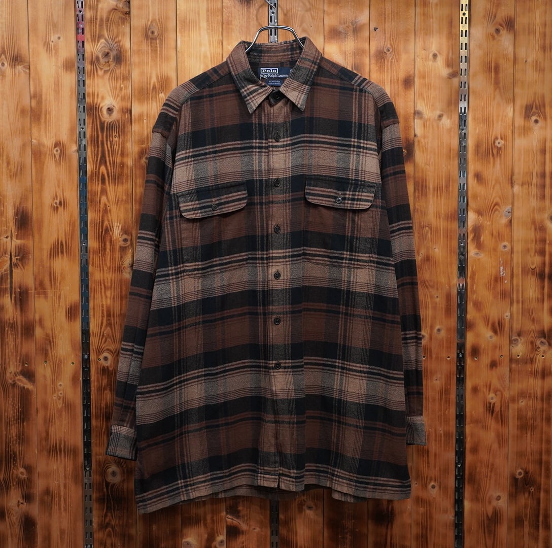ralphlauren benford ブラウン チェック ネルシャツ ボックスシャツ L/ラルフローレン