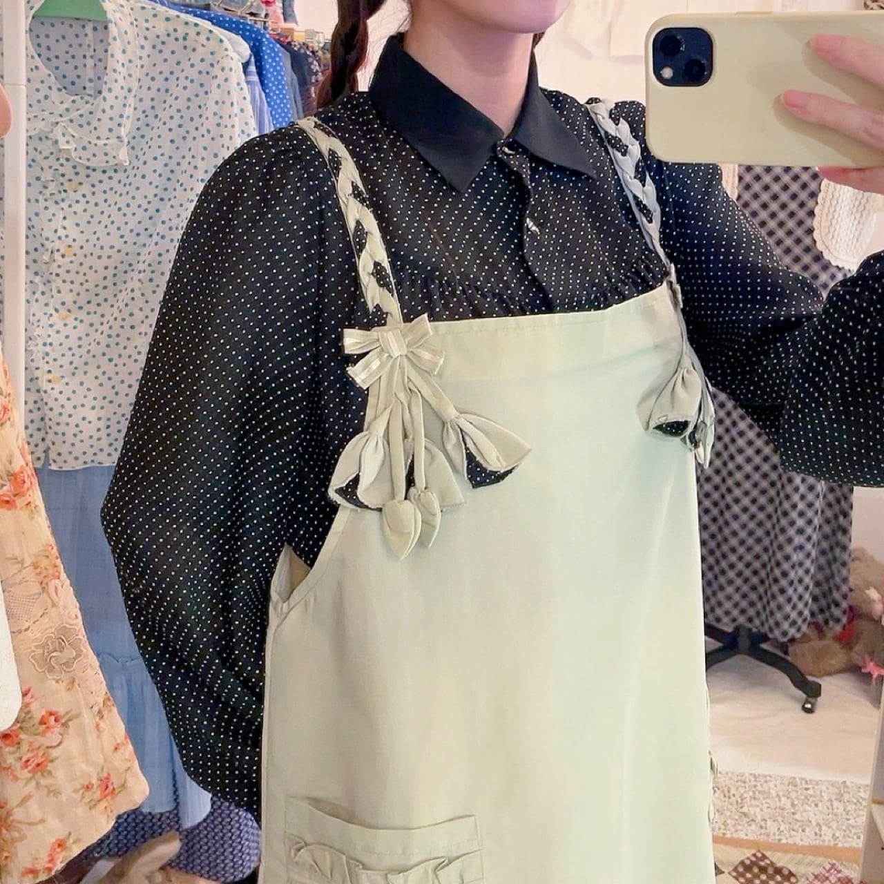 dot ribbon flower jumper skirt