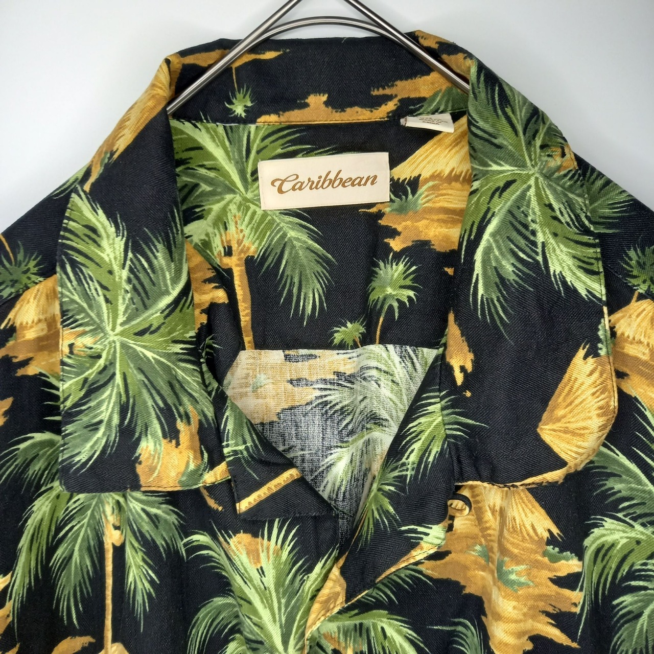 Caribbean　シルク　アロハシャツ　開襟　オーバーサイズ　半袖　黒　XL