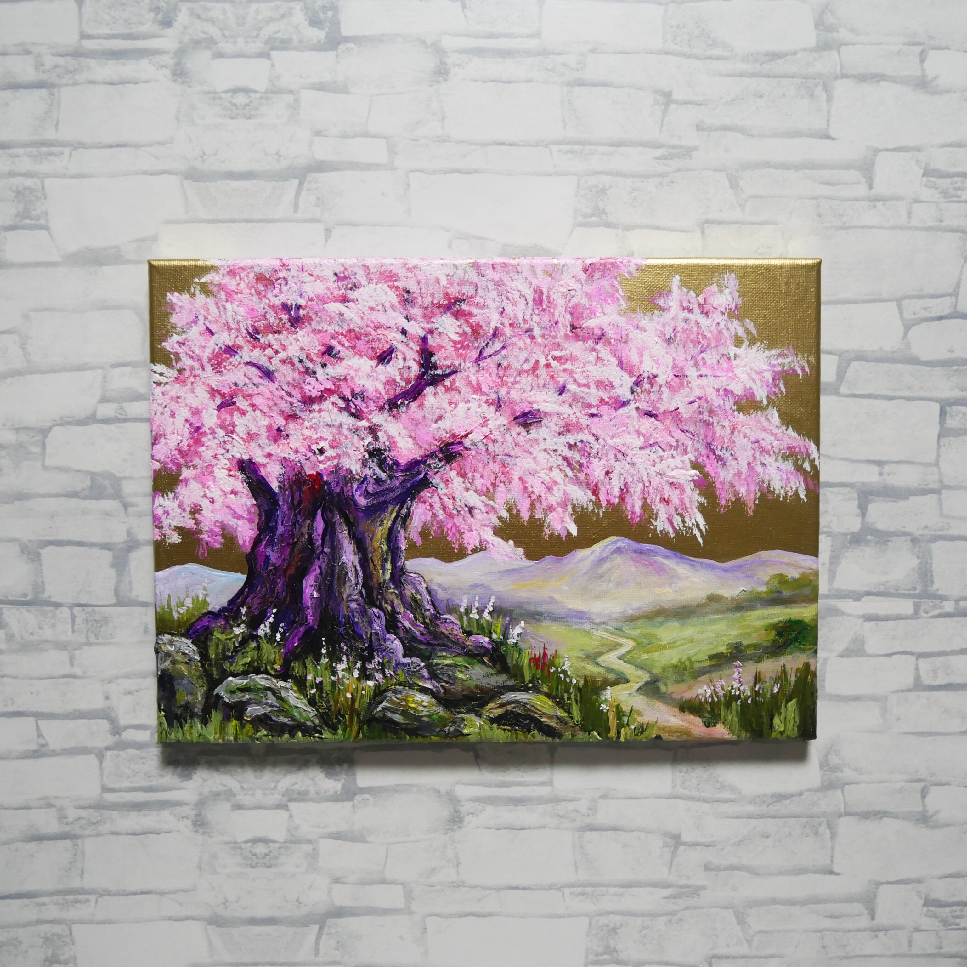 油絵 原画【千年の桜】春の風景画・桜の絵｜インテリア・絵画
