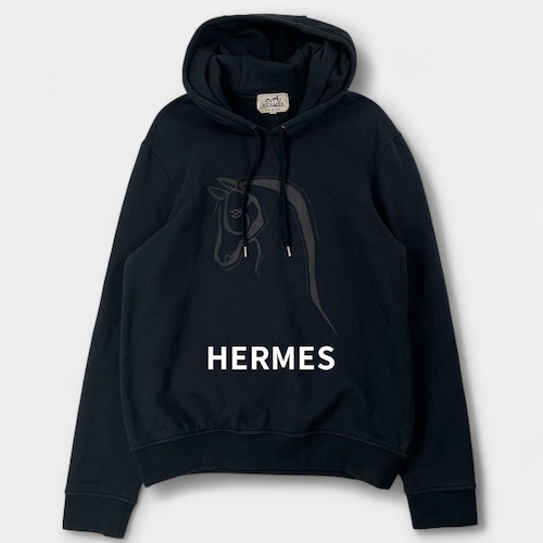 HERMES エルメス ホース レザー パッチ プルオーバー パーカー 裏起毛 ブラック *12-5764 / J&NREUSE メンズ トップス