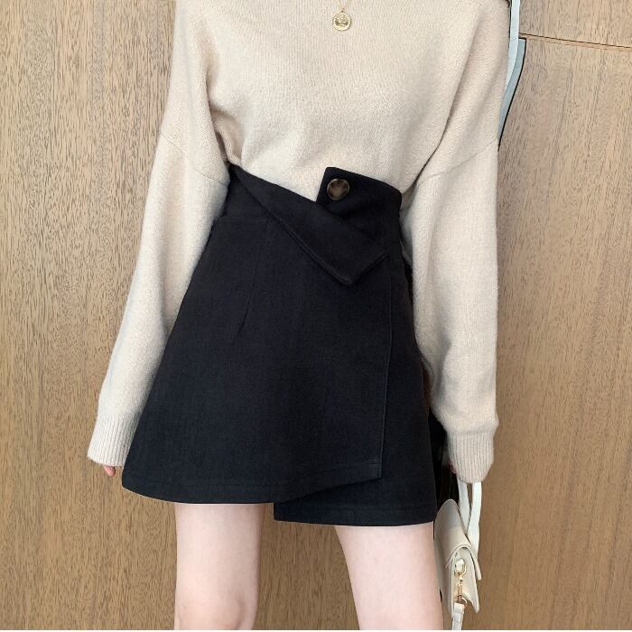 2019年秋冬新作レトロ香港フレーバーイレギュラースカート女性気質ブラックハイウエストAラインバッグヒップショートスカート 1号婦人75111646447