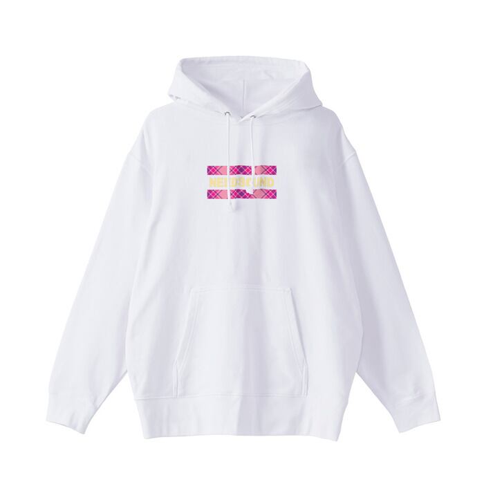 刺繍】白フード付きパーカー×ステッカー風ロゴセンター | Pay ID