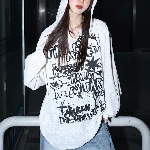 ペイントアートデザインフーディカットソー R00790