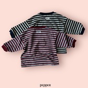 PEPPER 26/SP(Mom) Pepper-speckled striped T-shirt