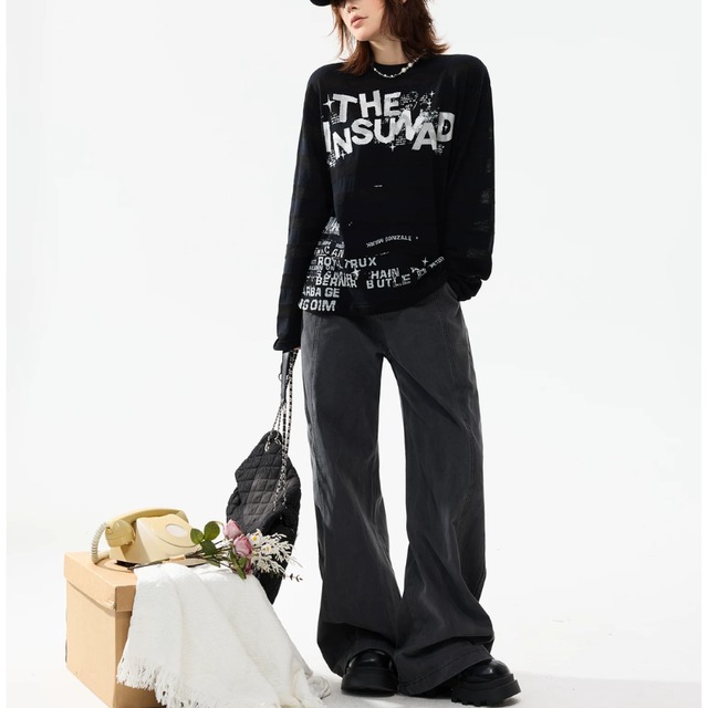 distortion logo print long tee　ディストーションロゴプリントロングティー　J2109