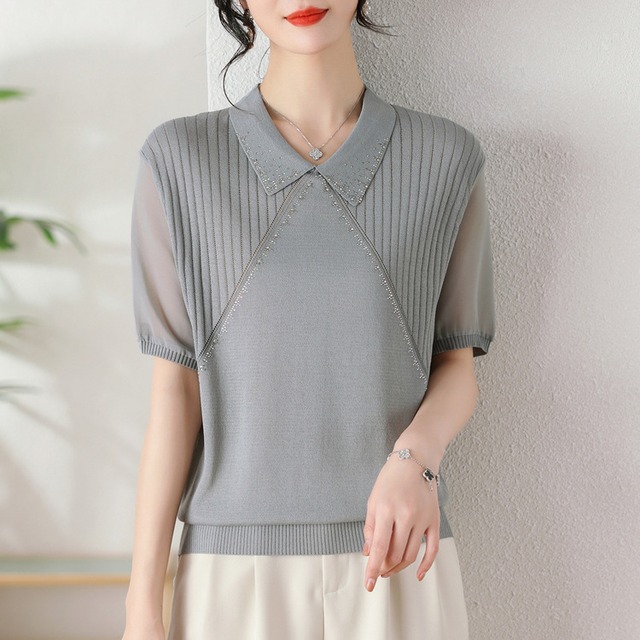 【限定100着】ニットセーター半袖　春夏 スリム ゆったりトップス 優しく軽いファッショナブルなオールマッチインナーウェア