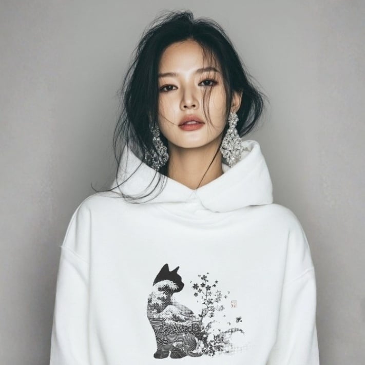 『浮世猫図-波と花』プルオーバーパーカー/"Floating World Cats - Waves and Flowers" pullover hoodie