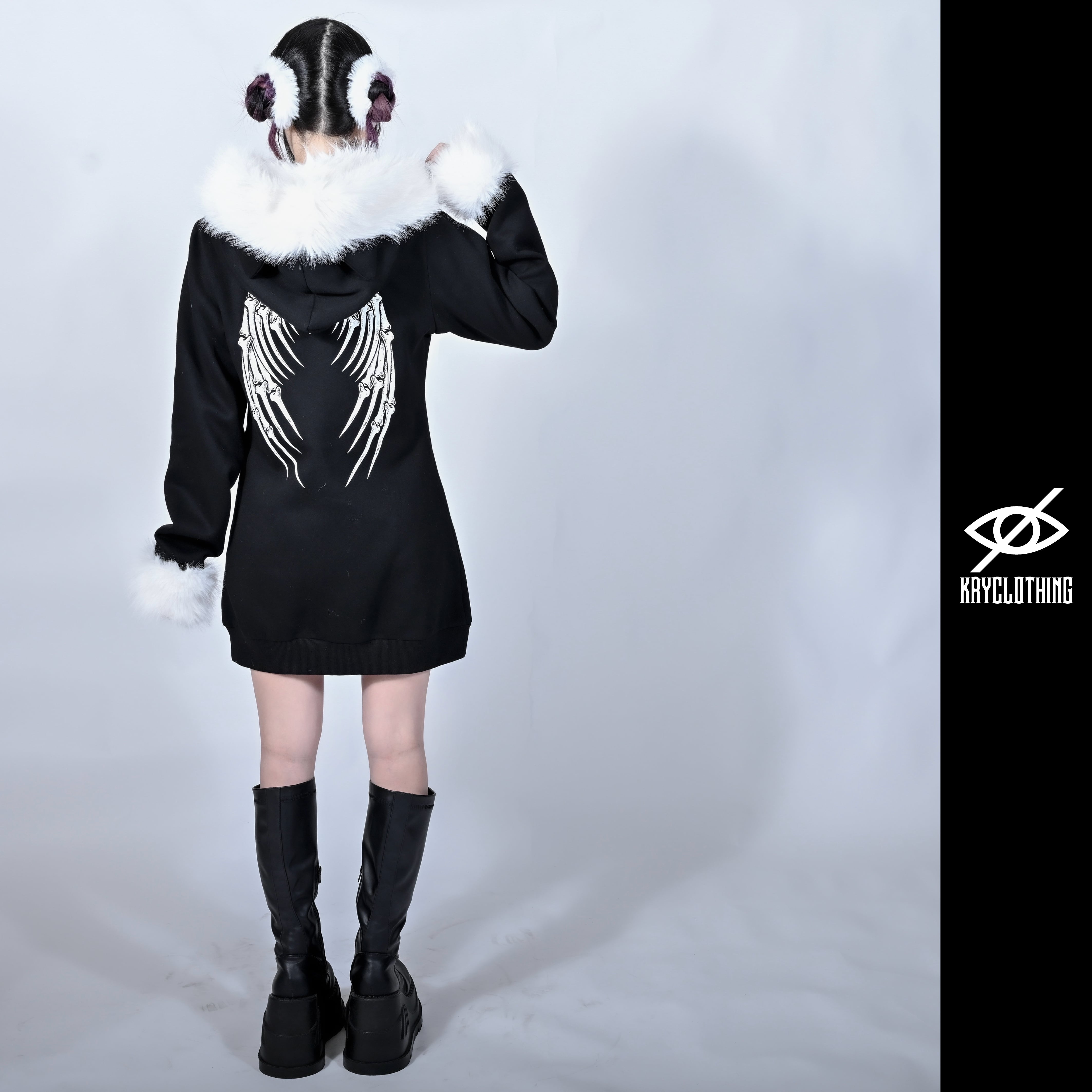 Kry Clothing 猫耳フリルパーカー ブラック×ホワイト KISAI」 | KRY clothing
