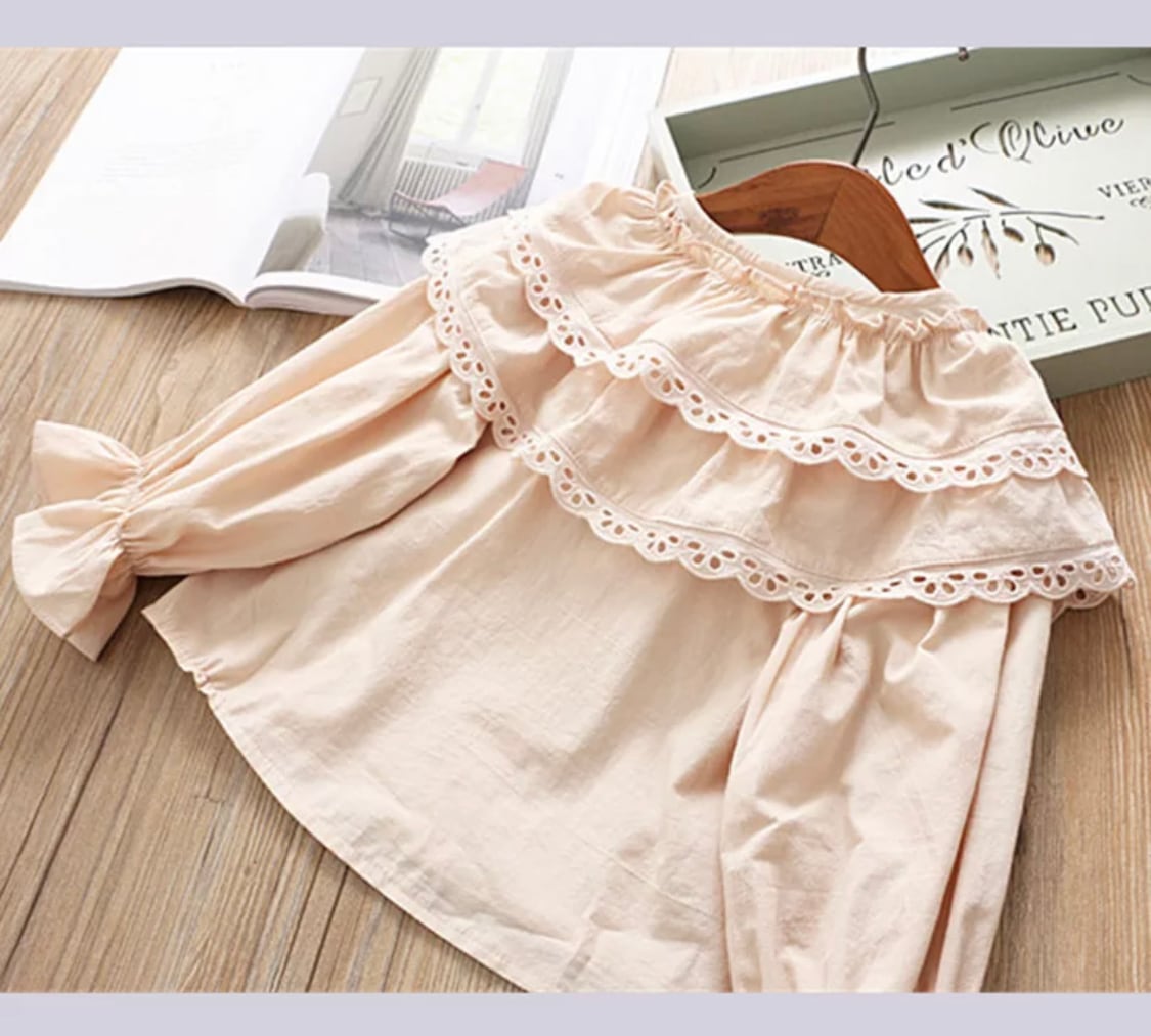 フリルカラーブラウス》》》》》キッズ 海外子供服 レース トレンド お出かけ ガール
