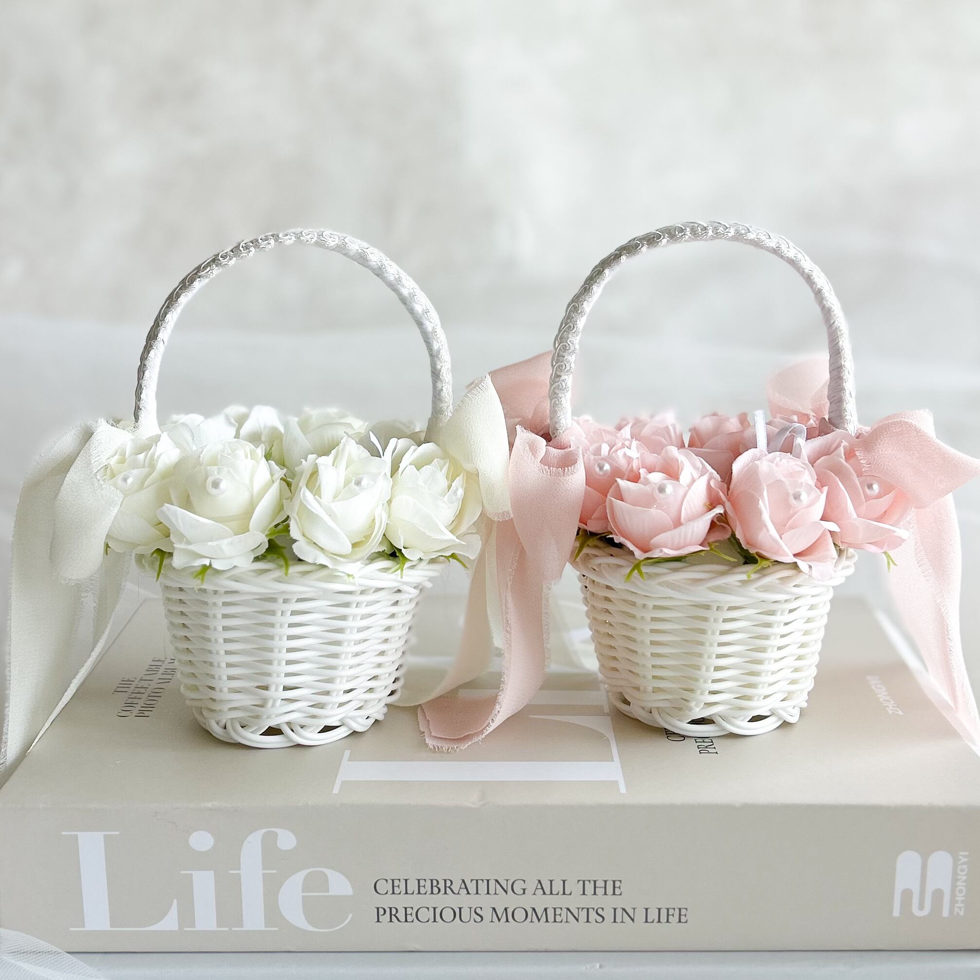 whie pink Rose ribgpillow mini（2人用）