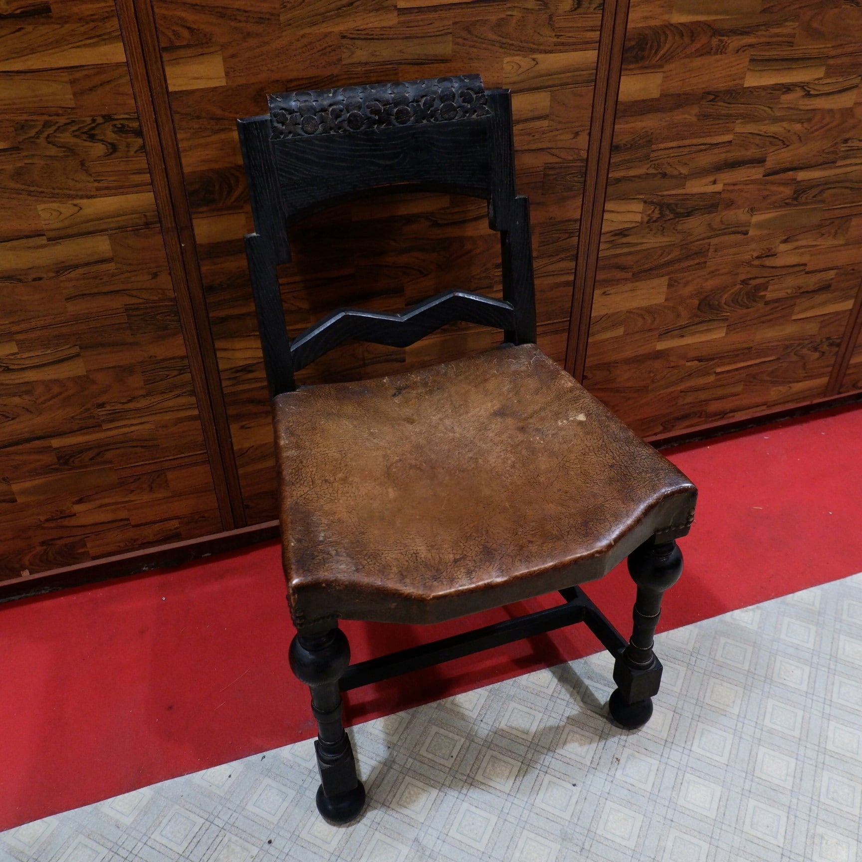 英国 アンティーク 無垢材 本革 レザー座面 チェア 椅子 A | Sputonic