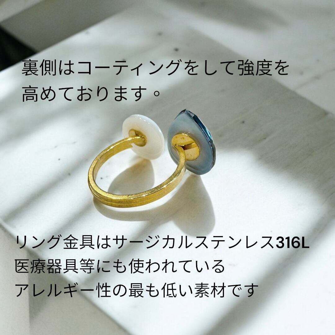 一点物 ブルーパール×ブラックオニキス ダブルリング SV925 リング