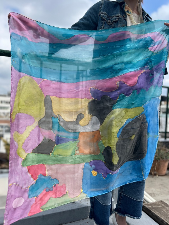 Vintage multicolored art silk scarf