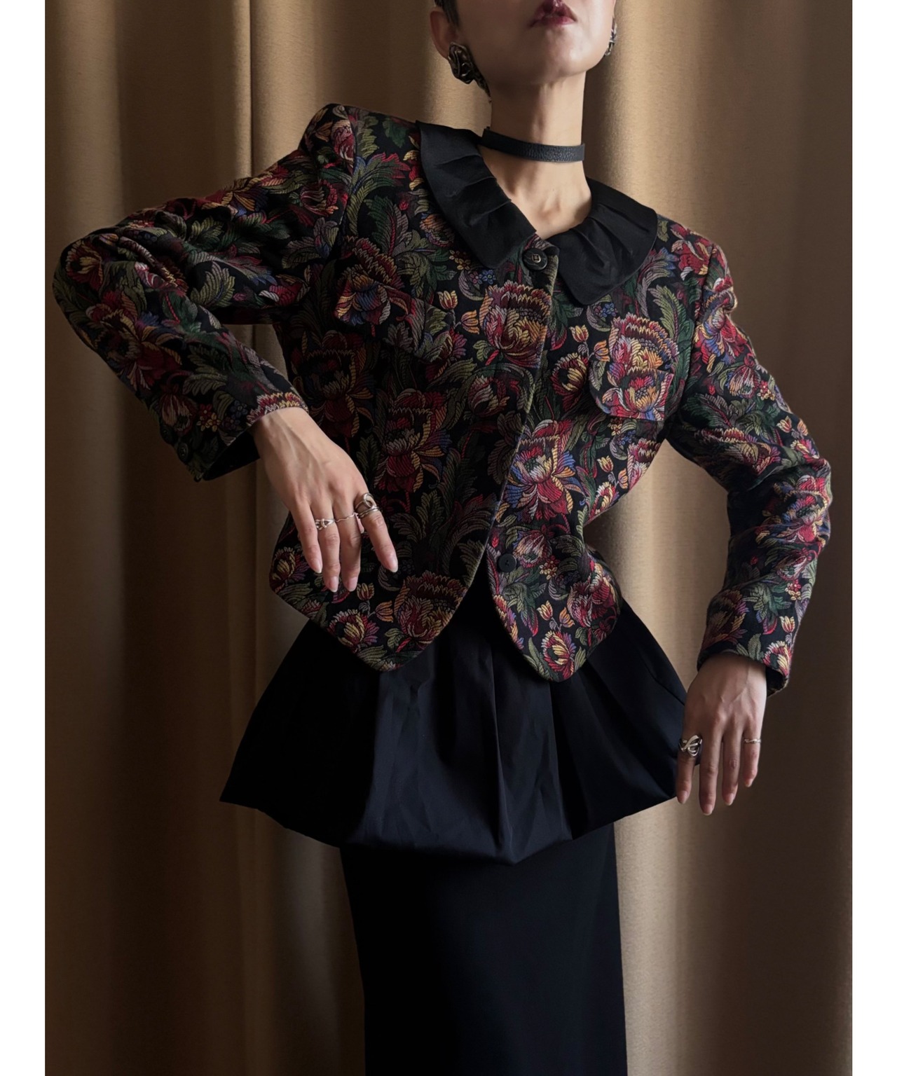floral jacquard 2way collar jacket-5010-10