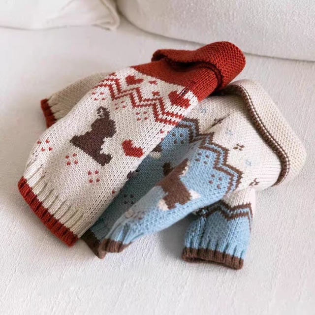 モチーフニットの長袖セーター　犬服　01033