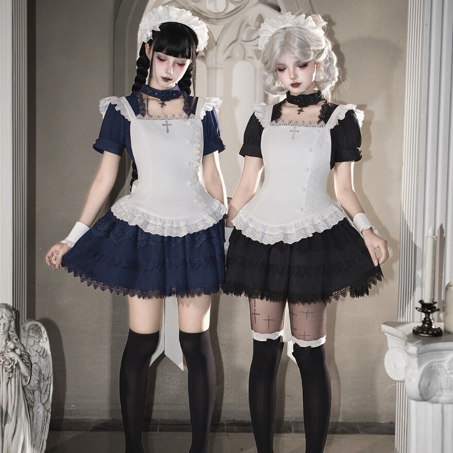 ゴスロリ ネイビーメイド風OP 5点セット メイド服
