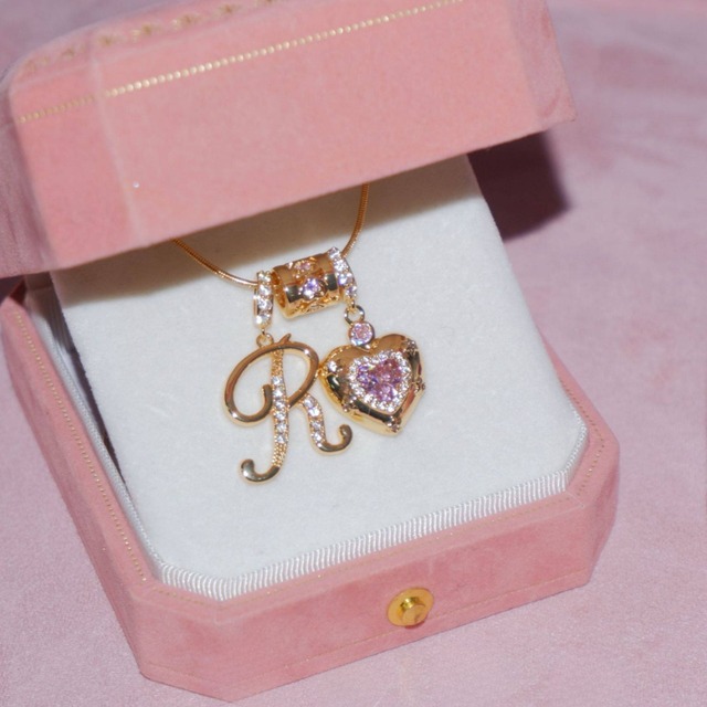 pink zircon initial necklace m0006