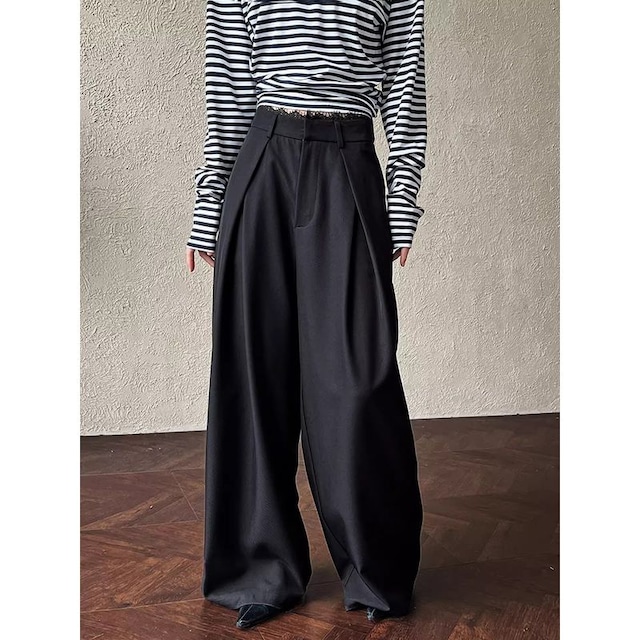 waist lace wide pants   101590