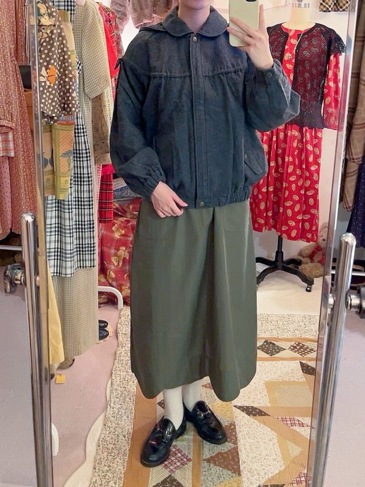 green check hoodie blouson