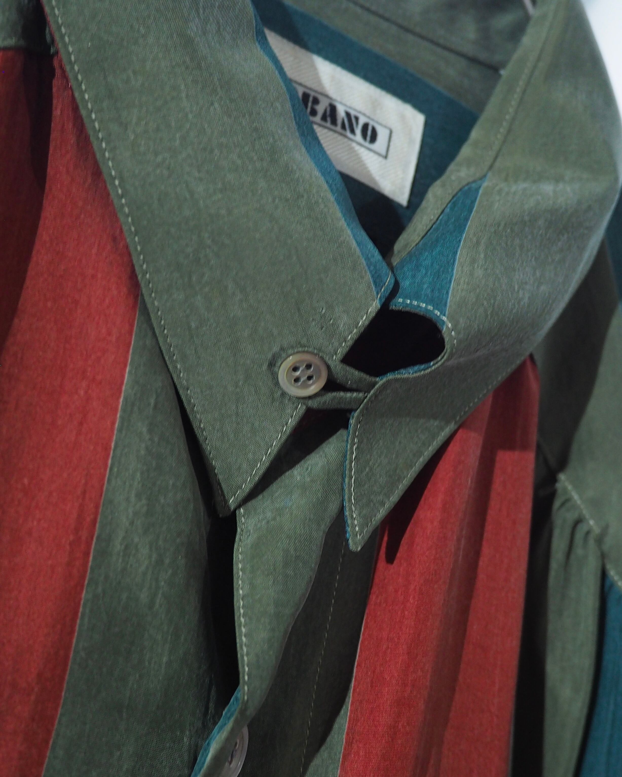 1980s ” BARBANO ” Tricolore stripe pattern vintage Drape loose Shirt