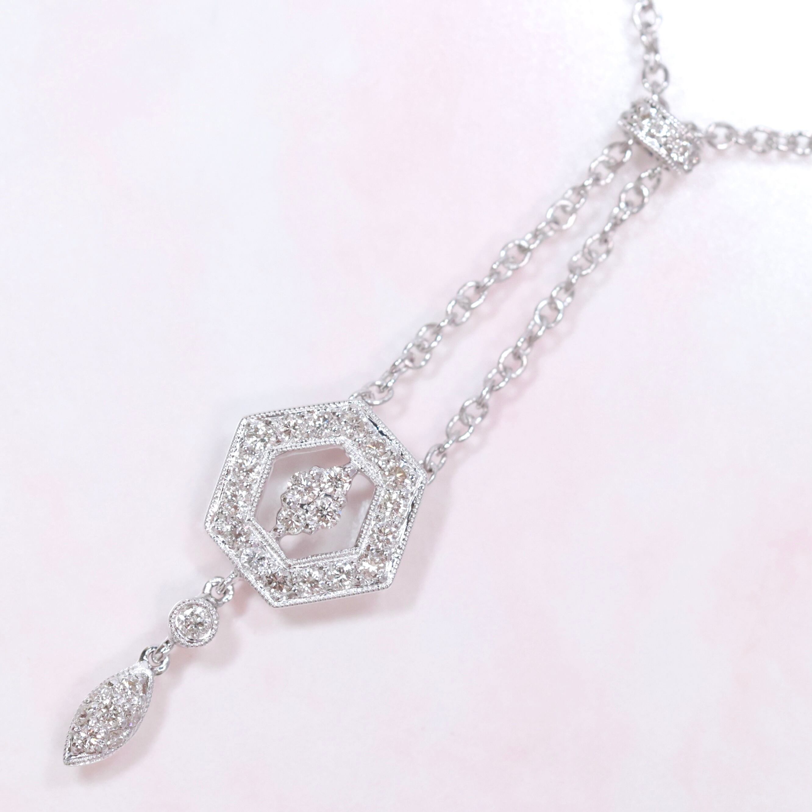 18K WG ダイヤモンド 0.45ct ネックレス ペンダント ミル打ち
