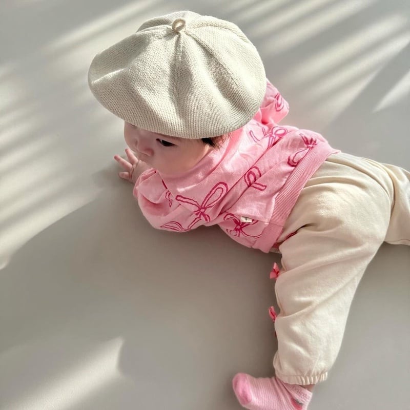 【BABY】可愛いピンク蝶結び付きセットアップ