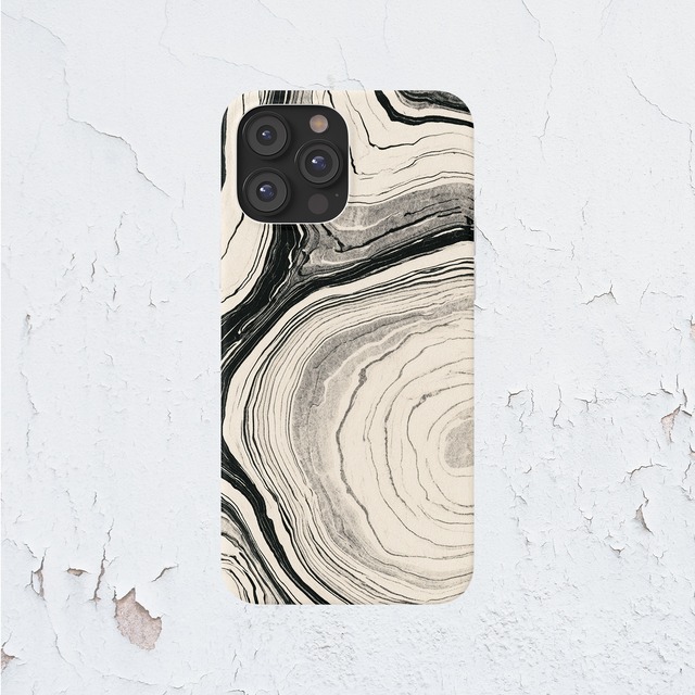 受注生産 iPhoneケース 黒と生成りのうねる木目抽象｜抽象アート PABS109C