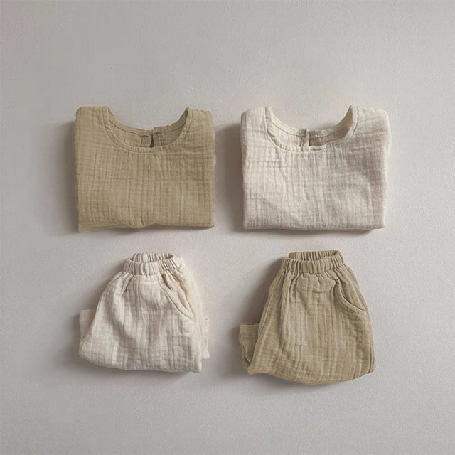 【BABY&KID】夏新作ノーカラーリネンセットアップ