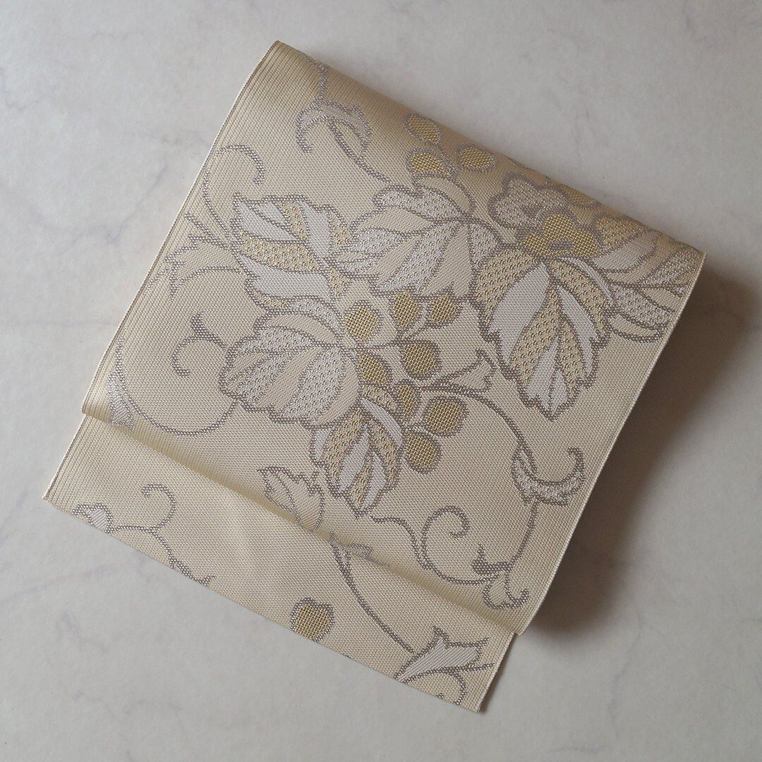 【なごや帯】生成り色地 桐文 なごや帯