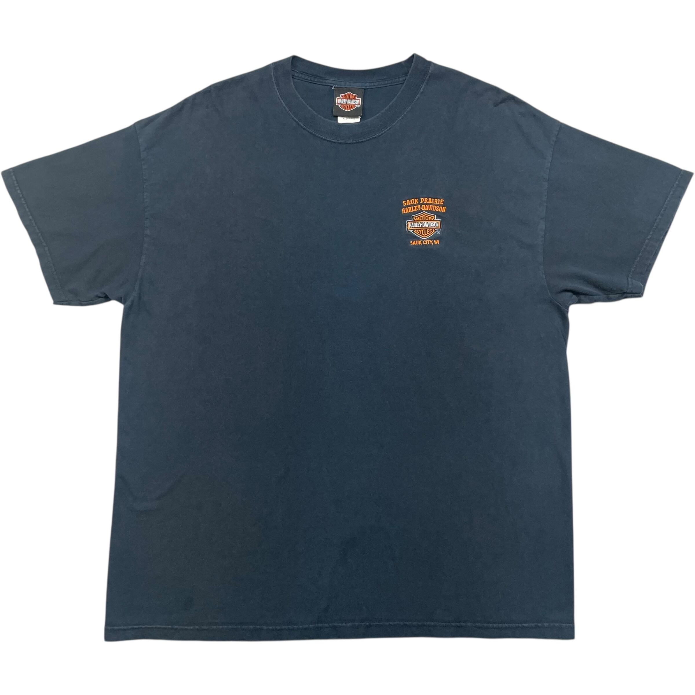 《XL》Harley-Davidson ハーレーダビッドソン Tシャツ ワンポイント ロゴ刺繍 ネイビー no.7560