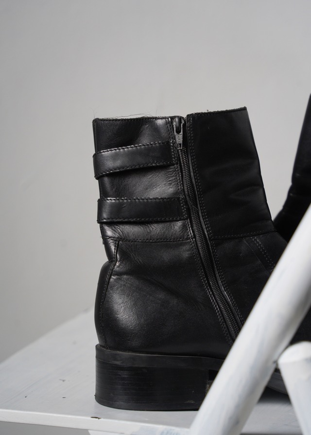 Belted side zip leather boots